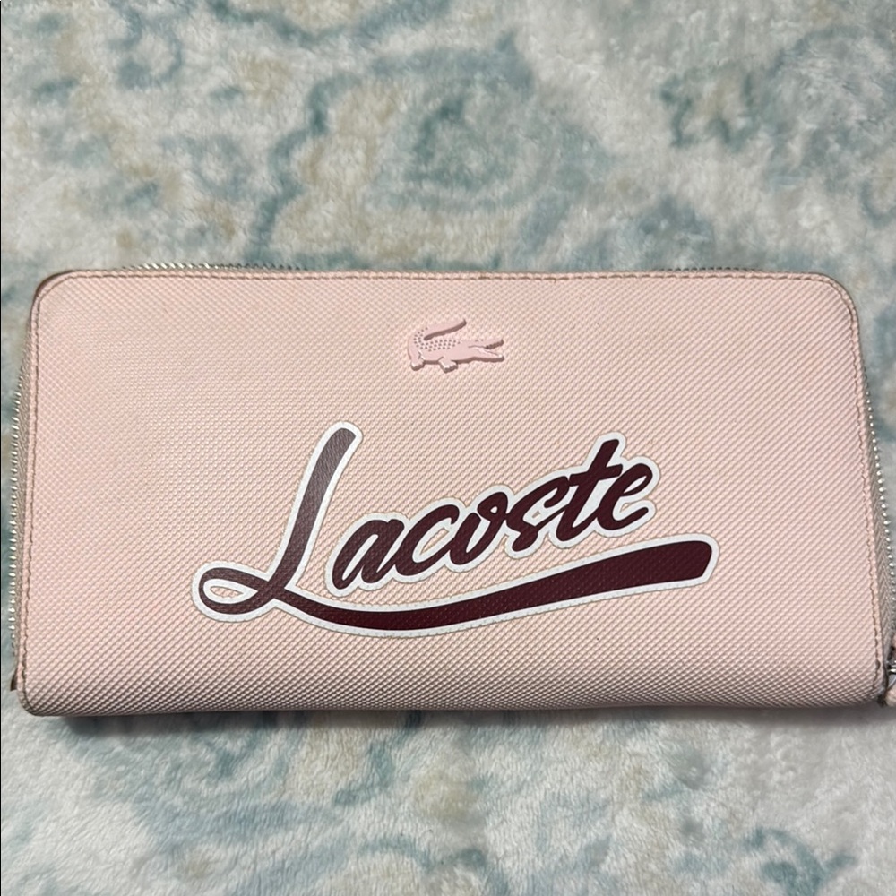 Lacoste Pink Leather Wallet with Zip-Around Design